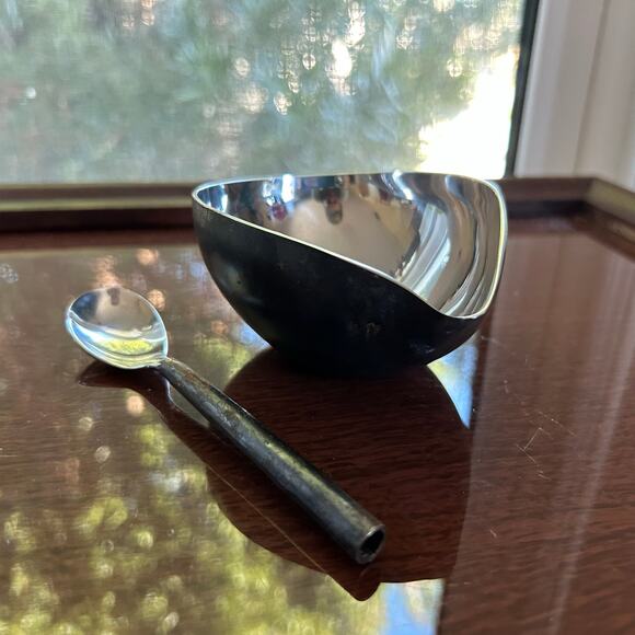 Vintage Stainless Steel Condiment Serving Bowl & Spoon Set - Picture 6 of 10